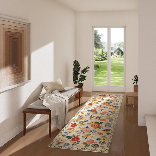 Washable Small Entryway Area Rugs: 2'x3' Floral Rug Non Slip Door Mat Indoor Entrance Stain Resistance Low Pile Throw Rugs for Inside Front Door Floor Bedroom Bedside Kitchen Nursery Dorm Home Entry