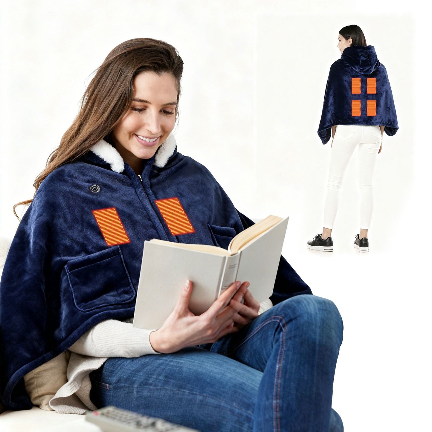 Wearable Heated Blanket - 8 Heating Zones, 3 Temperature Levels, Soft Double-Layer Flannel (59x31in), USB Power Bank Compatible, Machine Washable for Indoor Outdoor Camping Picnic