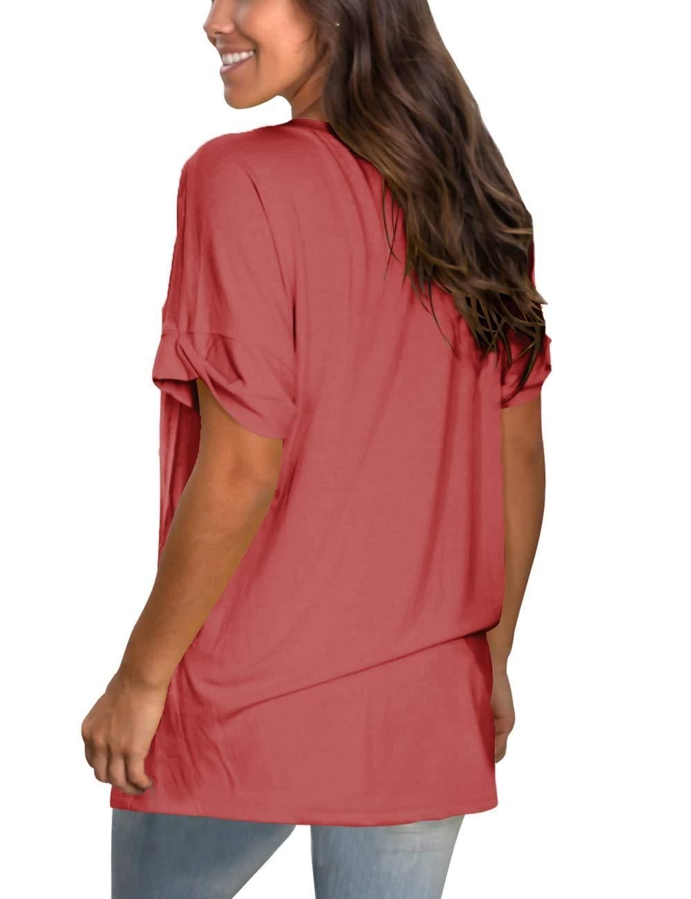 Womens Basic T Shirts Short Sleeve Spring Tops and Blouses Loose Basic Tees; Brick Red; L