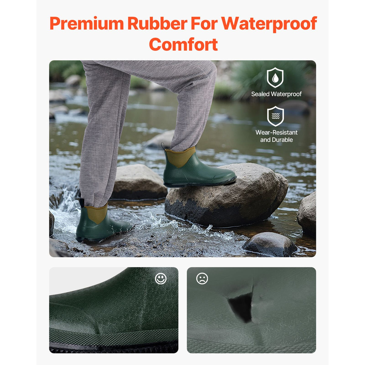 Women's Deck Boots, Waterproof Fishing Rain Boots, Anti-Slip Ankle Rubber Boots, Gardening Insulated Mud Boots, Neoprene Rubber, Lightweight & Durable, for Manufacturing, Farming, Size 10 US