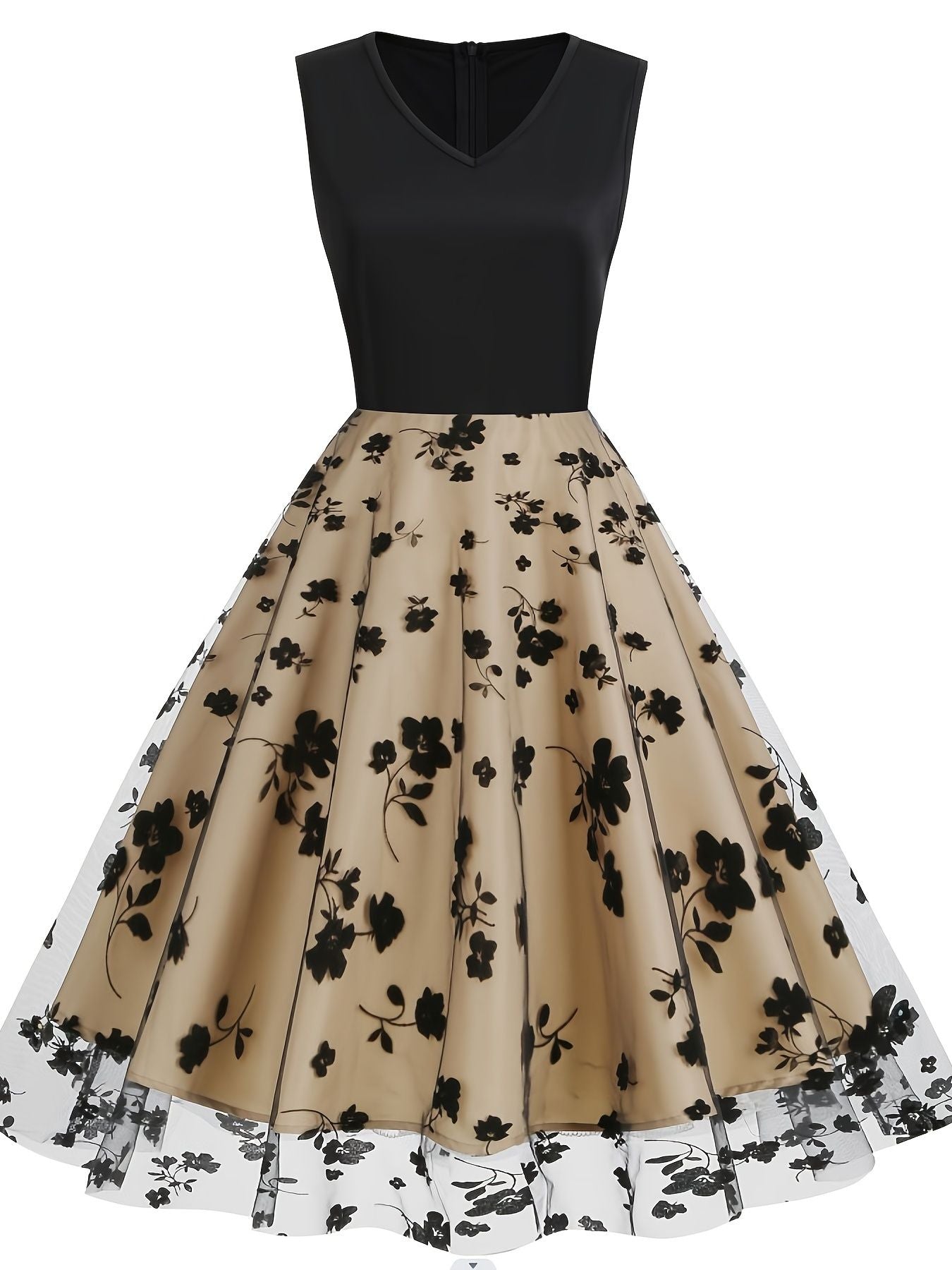 Women's Dress Sleeveless Butterfly Embroidery Mesh Double Layered Prom Dress