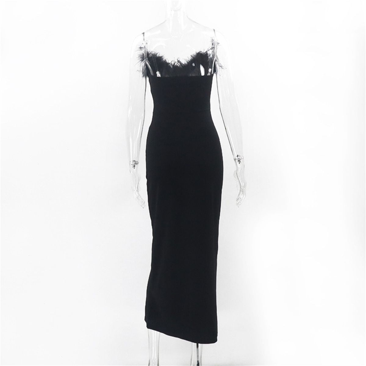 Women's Strapless Dresses with Feather Neck Slim Fit Evening Party Dress