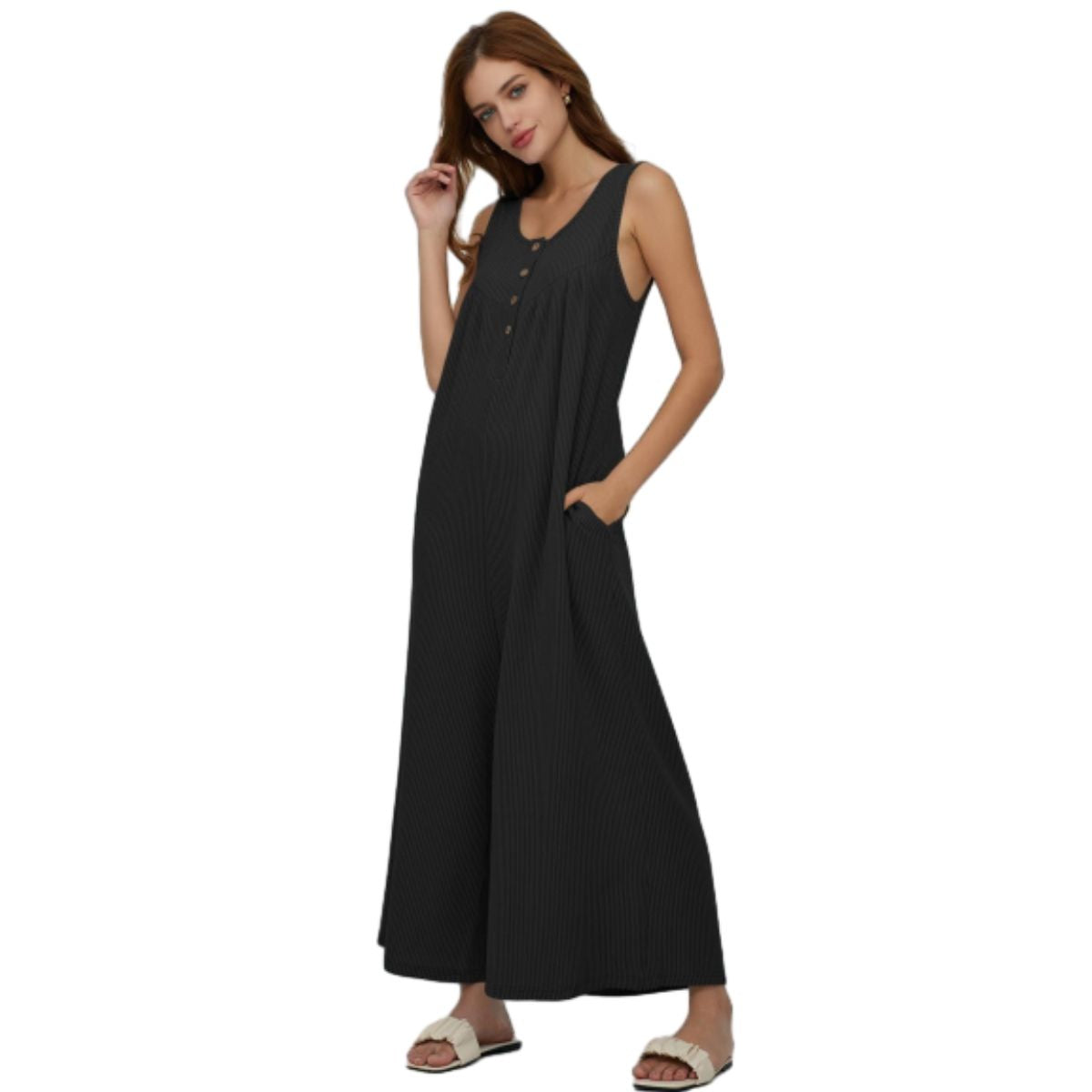 Women's Summer Jumpsuits Casual Loose Sleeveless Strap Rompers Outfits