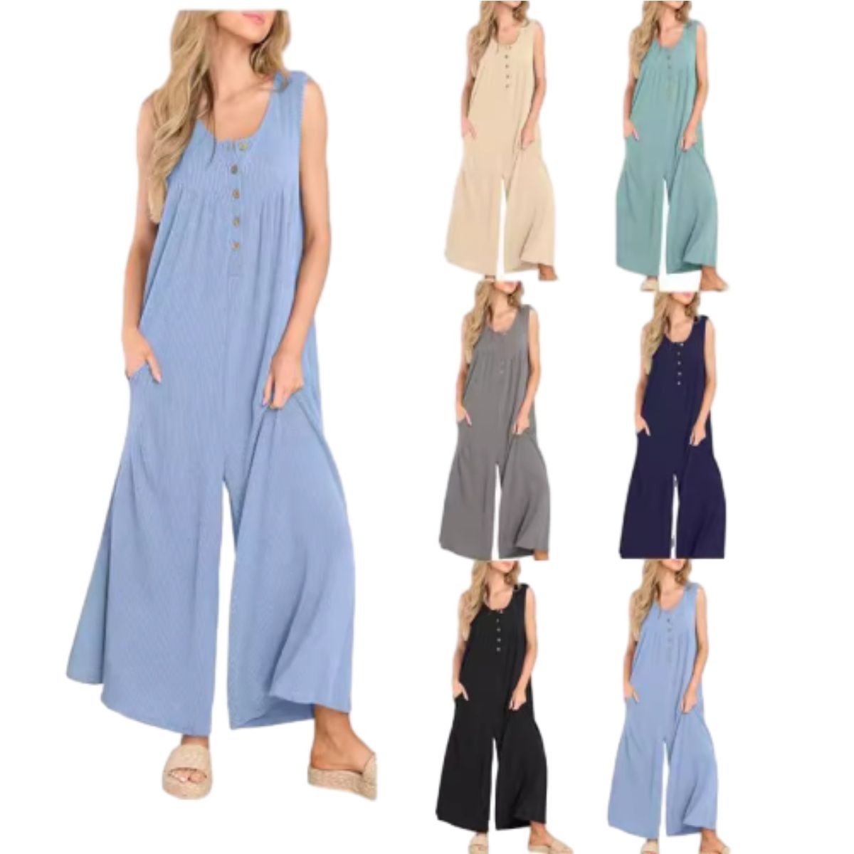 Women's Summer Jumpsuits Casual Loose Sleeveless Strap Rompers Outfits
