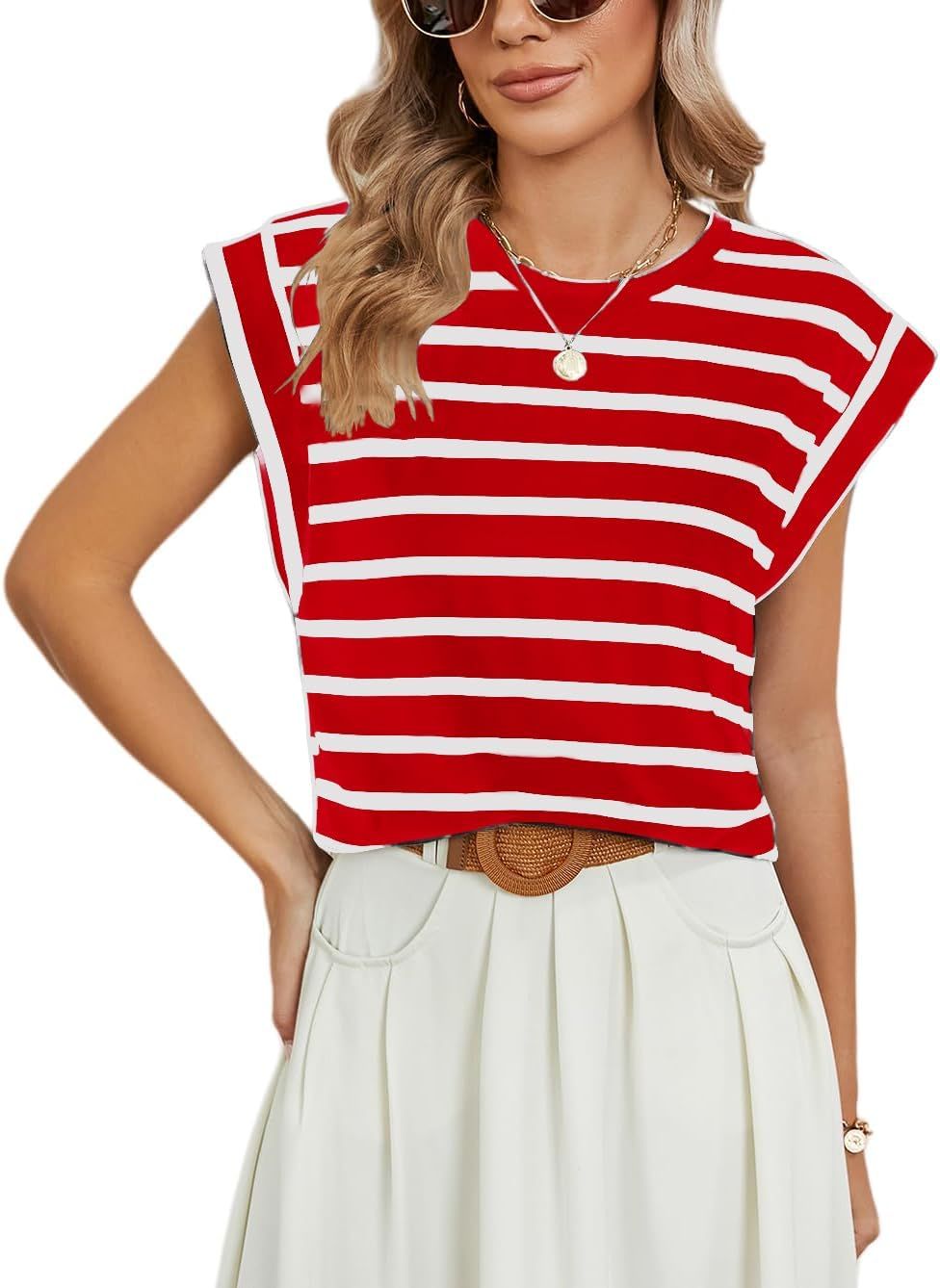 Womens Tops Casual Summer Tank Cap Sleeve Basic Tee Shirts Loose Fit Fashion Blouses