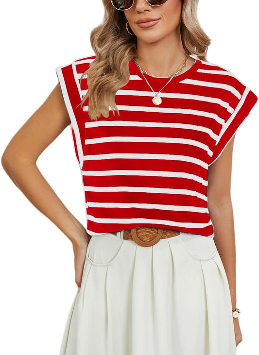 Womens Tops Casual Summer Tank Cap Sleeve Basic Tee Shirts Loose Fit Fashion Blouses