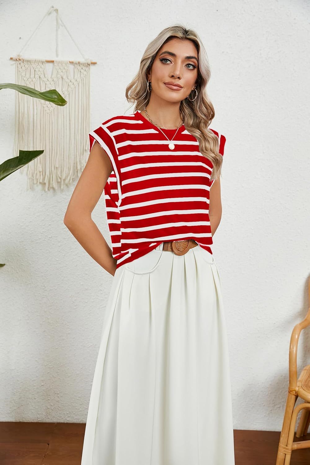 Womens Tops Casual Summer Tank Cap Sleeve Basic Tee Shirts Loose Fit Fashion Blouses