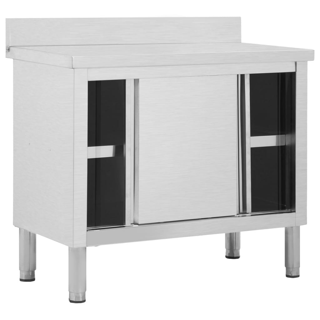 Work Table with Sliding Doors 39.4"x19.7"x(37.4"-38.2") Stainless Steel