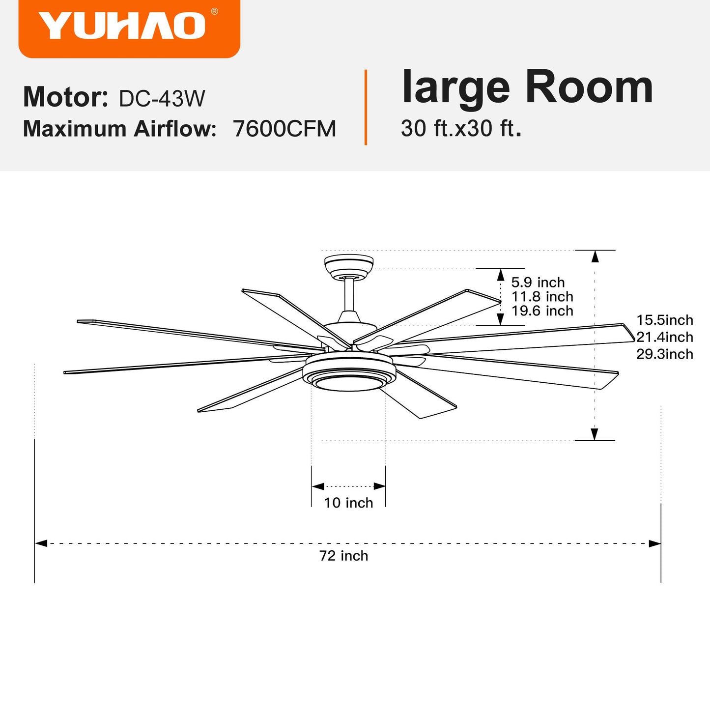 YUHAO 72 in. Indoor Black PlyWood Smart Ceiling Fan with Integrated LED, Works with Alexa/Google