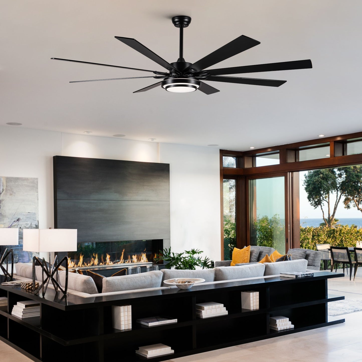 YUHAO 72 in. Indoor Black PlyWood Smart Ceiling Fan with Integrated LED, Works with Alexa/Google